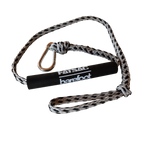 FATSAC Barefoot handle with black and white braided rope and metal carabiner clip, designed for barefoot water skiing or training.
