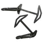 Two Quick Dock Cleats shown from different angles, displaying their metal anchor shape and integrated carabiners.