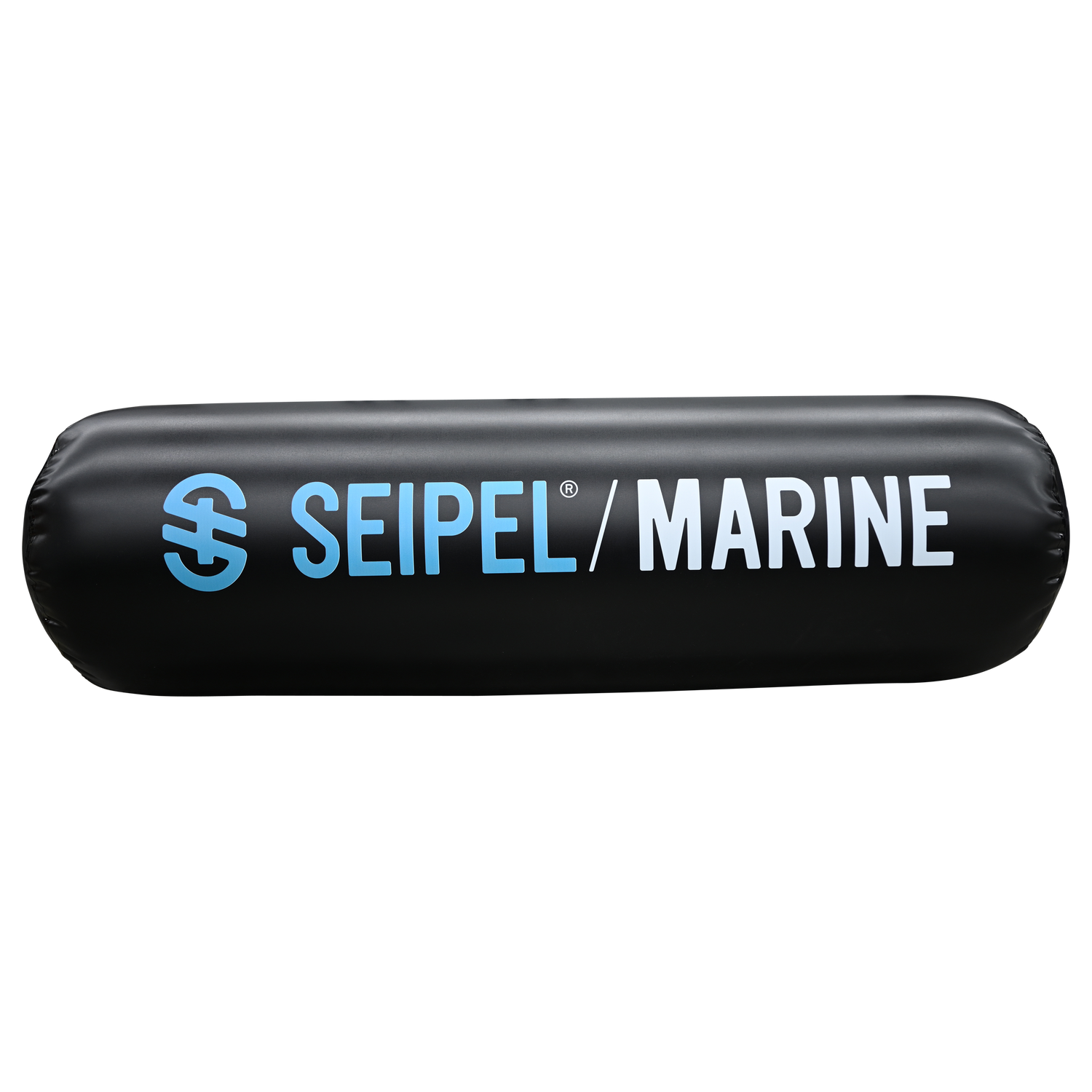 Side view of the 5' Boat Bumper in black with blue branding, featuring a durable inflatable design.