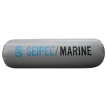 Side view of the 5' Boat Bumper in gray with blue and black branding, showing a cylindrical shape and smooth surface.