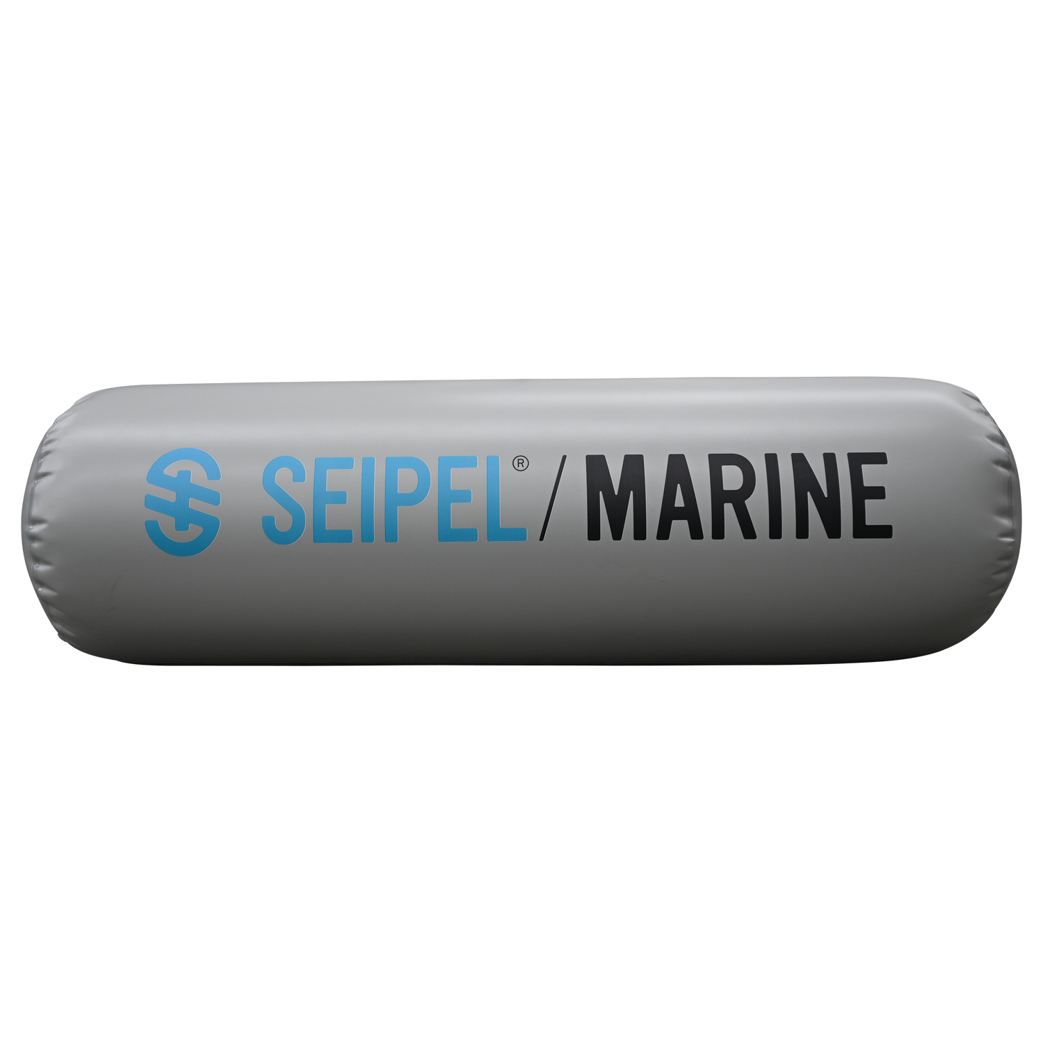 Side view of the 5' Boat Bumper in gray with blue and black branding, showing a cylindrical shape and smooth surface.