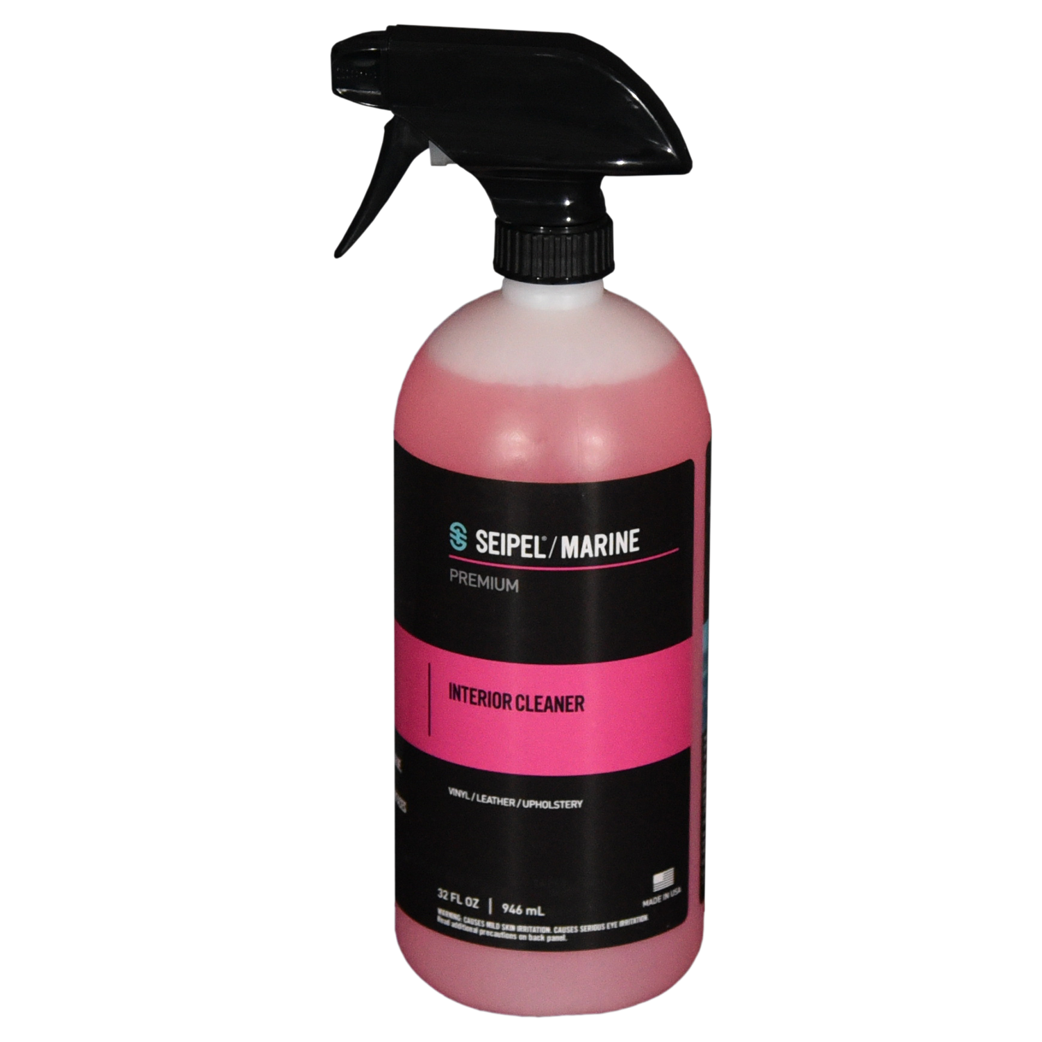 Premium Interior Cleaner in a 32 oz spray bottle with pink liquid, black trigger sprayer, and black label with pink accents.