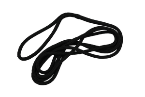Braided black boat rope with loop laid in a neat tie.