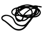 Coiled black heavy duty marine dock line with a loop on one end.