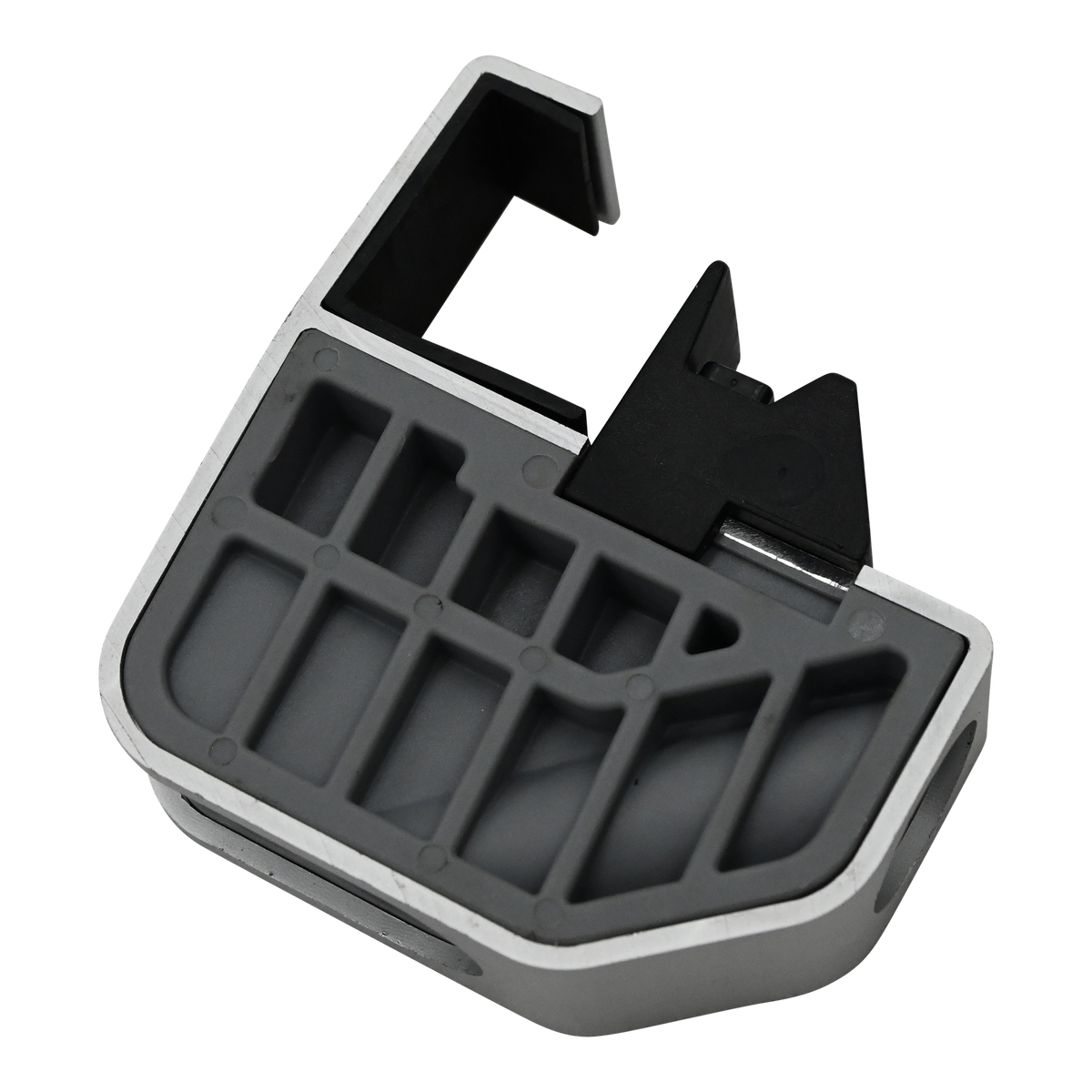 Close-up of Pontoon Fender & Dock Line Hanger, showing its textured surface and black locking mechanism.