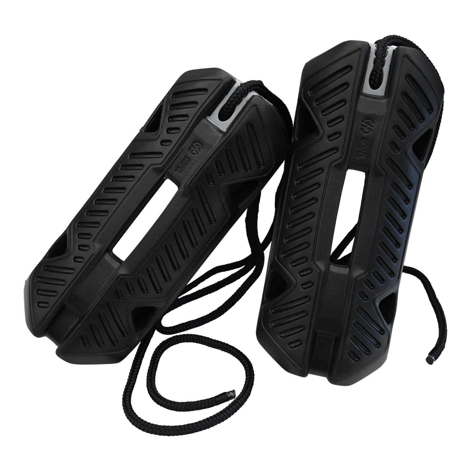 Top view of two Fender EVA 2.0 units, displaying their rectangular design, ventilation cutouts, and ropes.