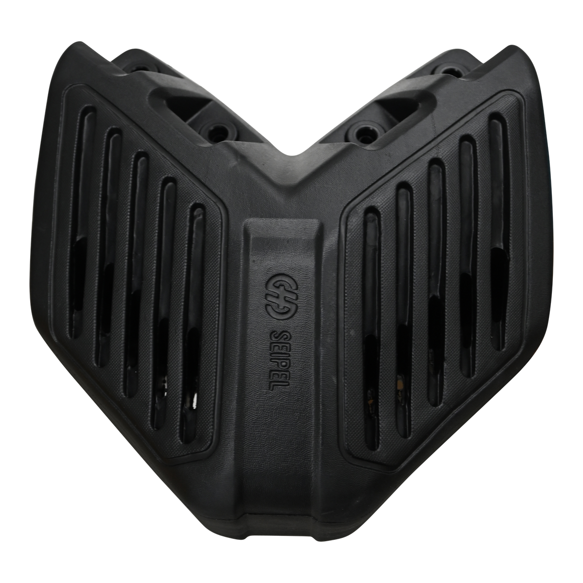 Front view of the EVA Permanent Corner Dock Fender, displaying its wide V-shaped design and mounting points.