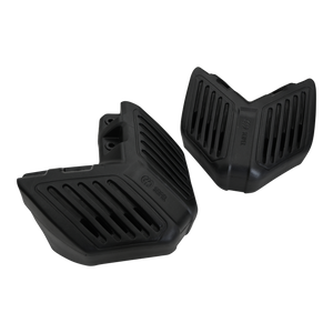 Two black EVA Permanent Corner Dock Fenders displayed side by side, showing vented design and mounting holes.