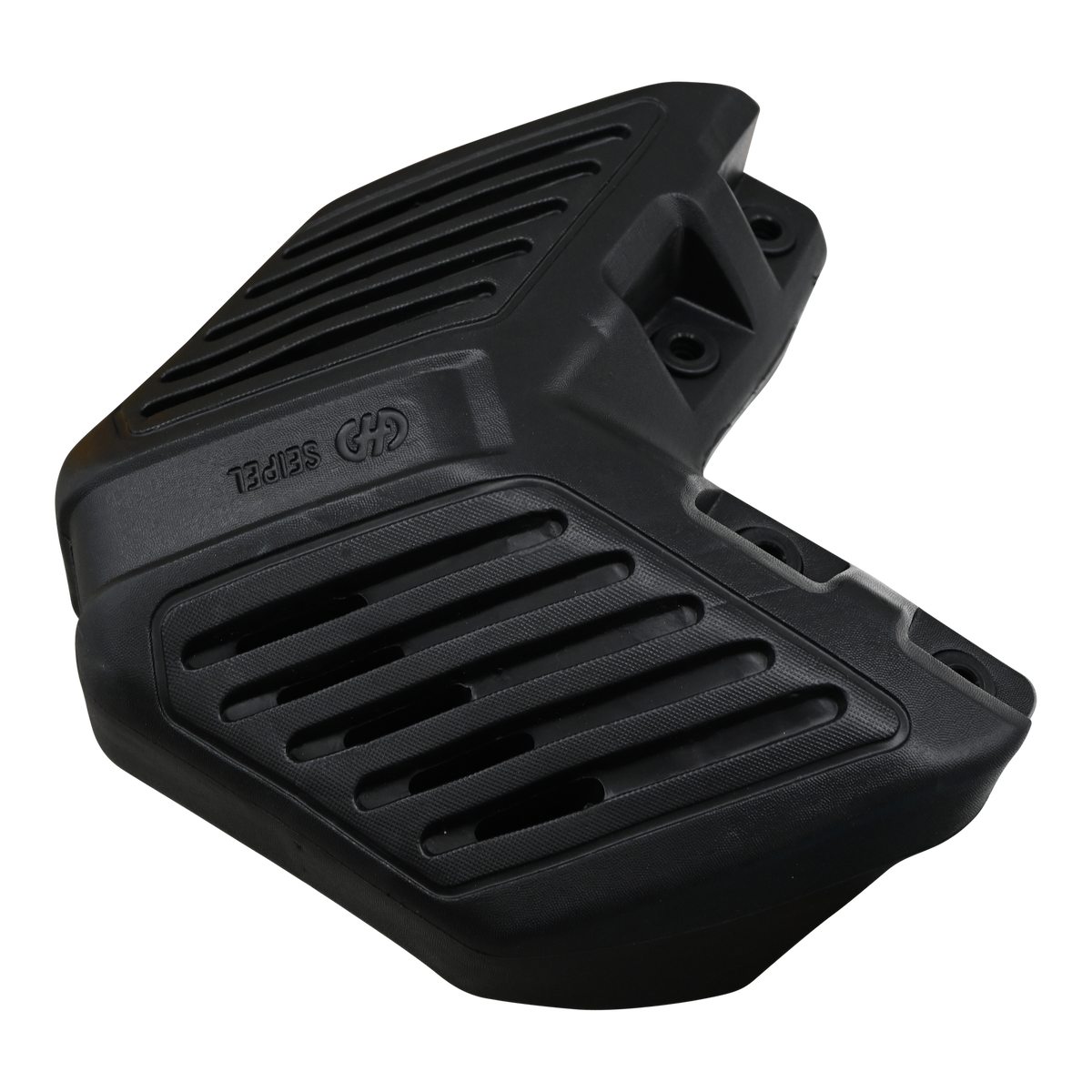 Close-up of the EVA Permanent Corner Dock Fender showing embossed logo and vented panel design.