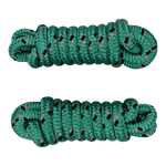 Top view of two coiled green dock lines with black and gray accents, neatly wound with looped ends.