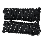 Top view of two coiled black dock lines with white accents, neatly wound with looped ends.