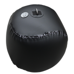 Angled view of a black Sphere Inflatable Fender showing its durable material, air valve, and metal D-ring for securing.