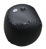 Angled view of a black Sphere Inflatable Fender showing its durable material, air valve, and metal D-ring for securing.