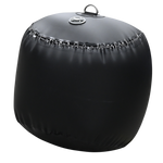 Side view of a black Sphere Inflatable Fender with a smooth, rounded shape, reinforced seams, and a secure attachment point.