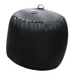 Side view of a black Sphere Inflatable Fender with a smooth, rounded shape, reinforced seams, and a secure attachment point.