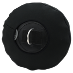 Close-up of the Sphere Inflatable Fender, showing a metal D-ring attachment and inflation valve on the black neoprene cover.