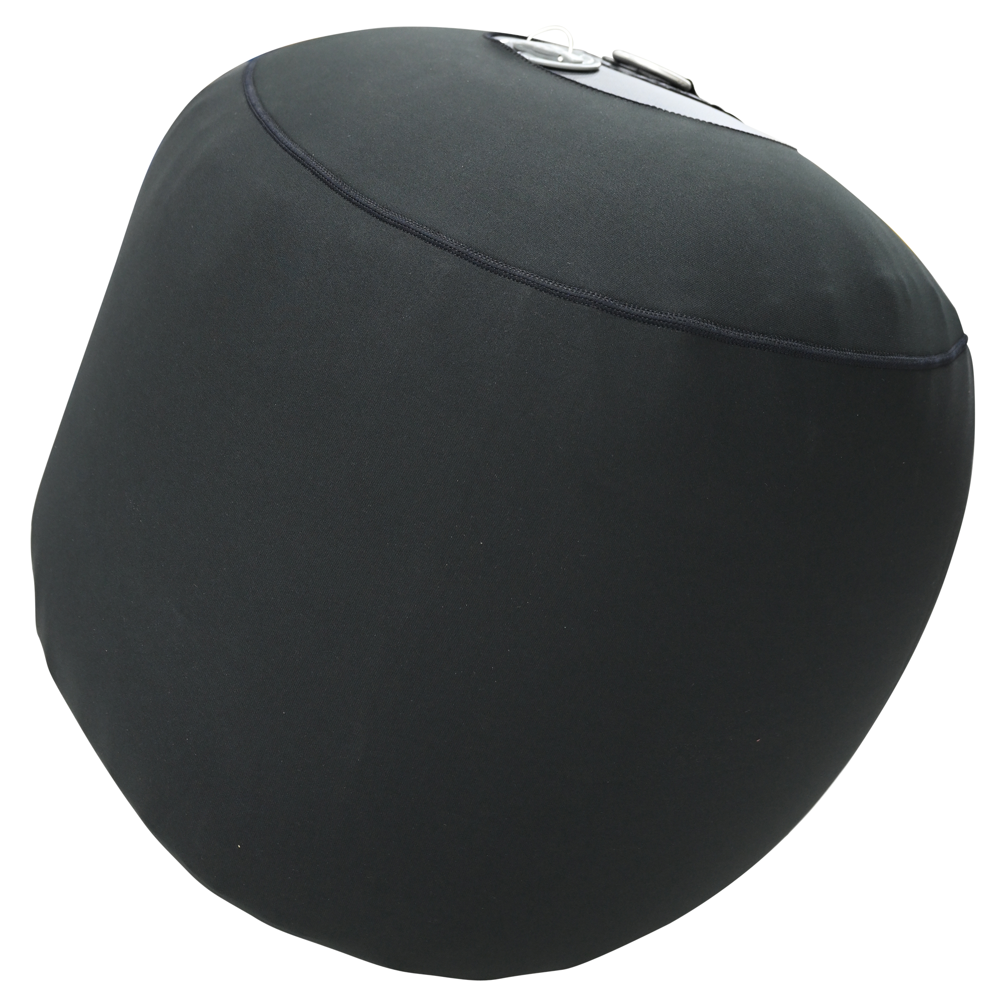 Angled view of the Sphere Inflatable Fender with NEO Fender Cover, a black round fender with a soft neoprene cover.