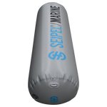 Angled view of the 5' Boat Bumper in gray with blue branding, highlighting the inflation valve and attachment rings.