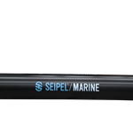 Side view of the 10' Boat Bumper in black with blue branding, featuring a durable inflatable design.