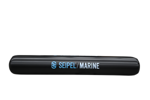 Side view of the 10' Boat Bumper in black with blue branding, featuring a durable inflatable design.