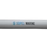 Side view of the 10' Boat Bumper in gray with blue and black branding, showing a cylindrical shape and smooth surface.