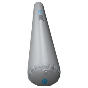 Angled view of the Boat Bumper in gray, highlighting the inflation valve and durable material.