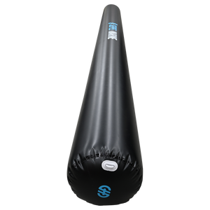 Angled view of the 20' Boat Bumper in black, showing the inflation valve and glossy finish.