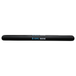 Side view of the 20' Boat Bumper in black with blue branding, showing a long cylindrical shape and smooth surface.