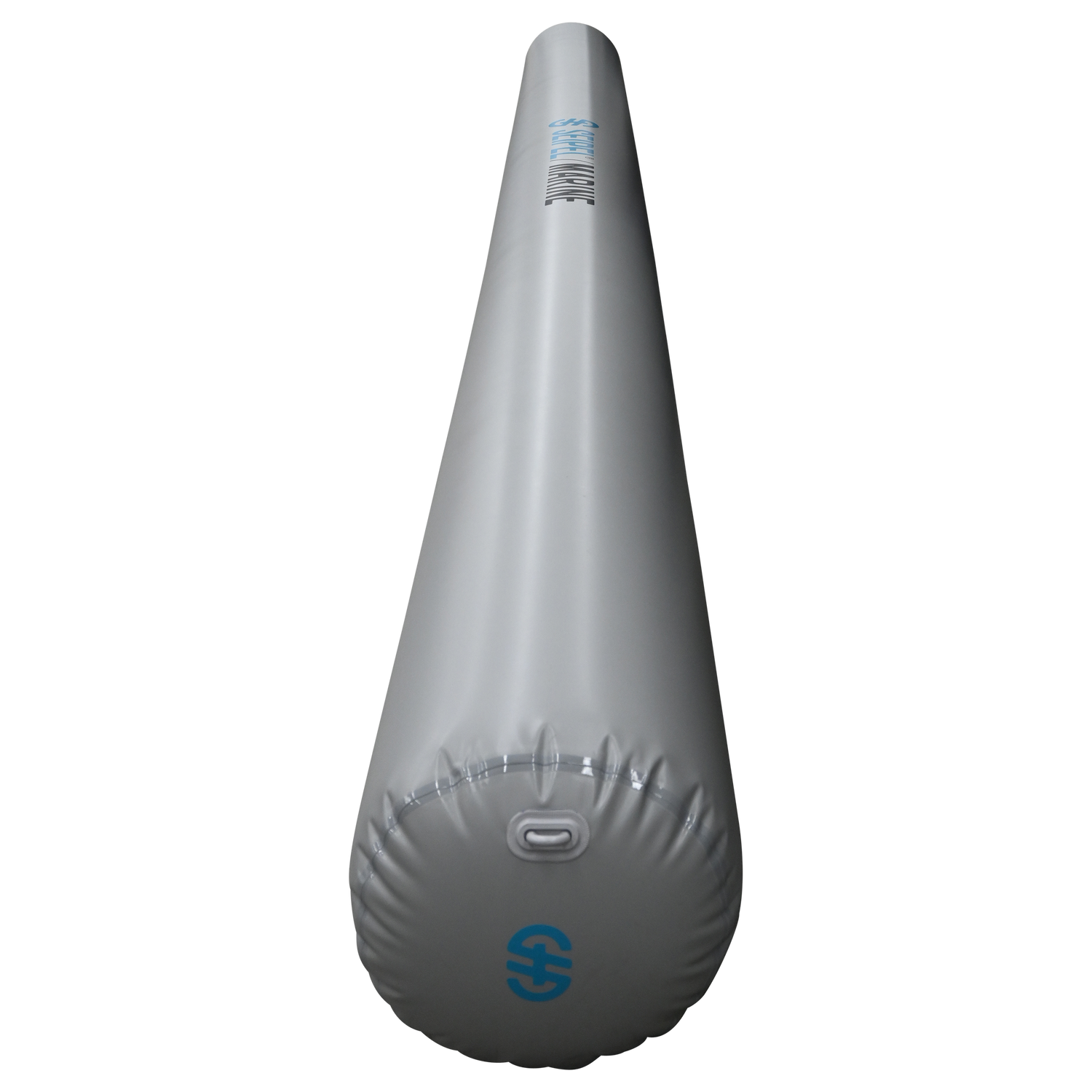 Angled view of the 20' Boat Bumper in gray, highlighting the inflation valve and durable material.