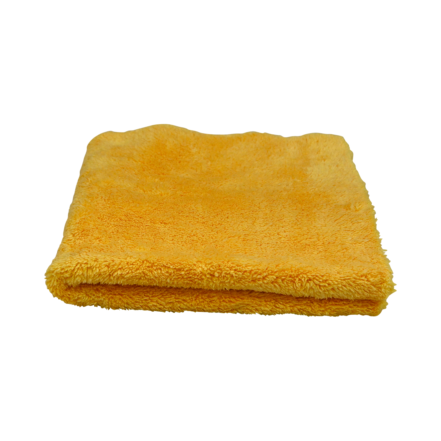 Front view of the Plush Detailing Towel in yellow, neatly folded with thick microfiber material.