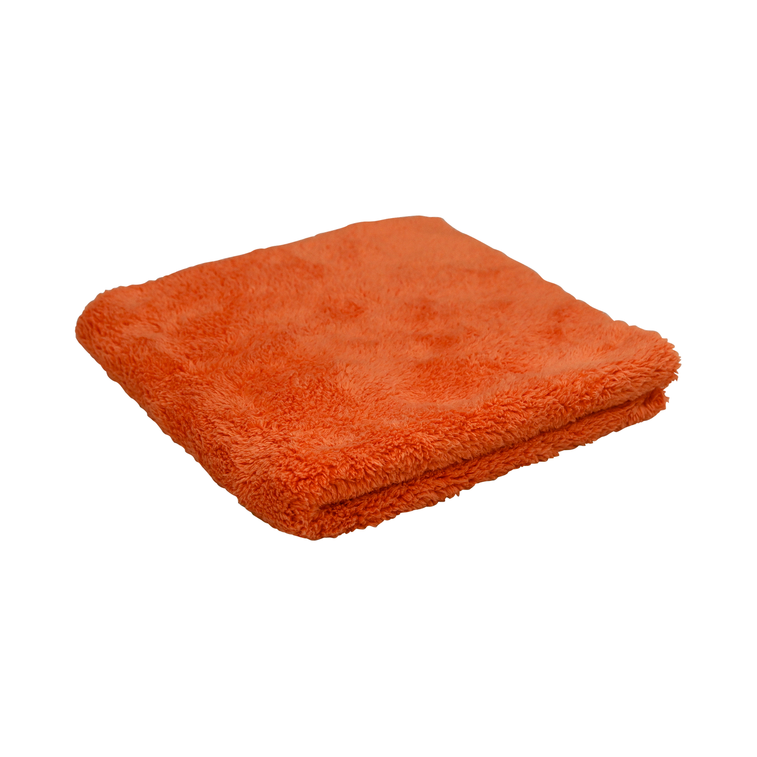 Angled view of the Plush Detailing Towel in orange, folded with a dense microfiber texture.