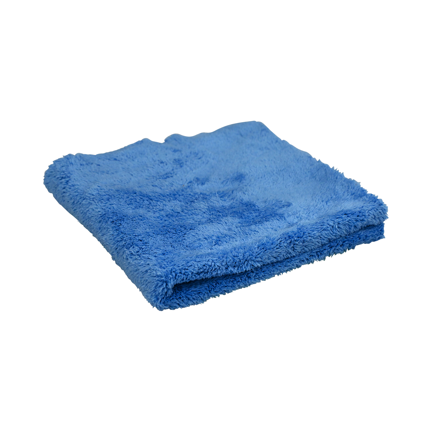 Angled view of the Plush Detailing Towel in blue, folded with a thick, absorbent texture.