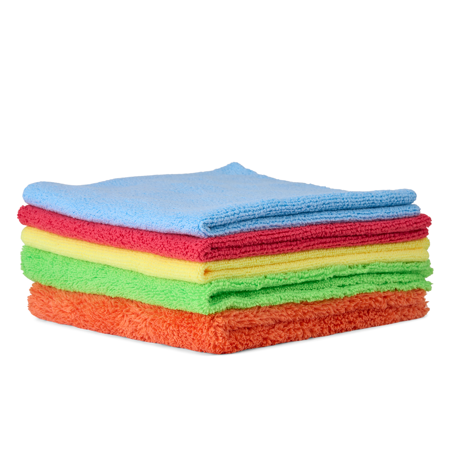 Stack of colorful microfiber cloths.