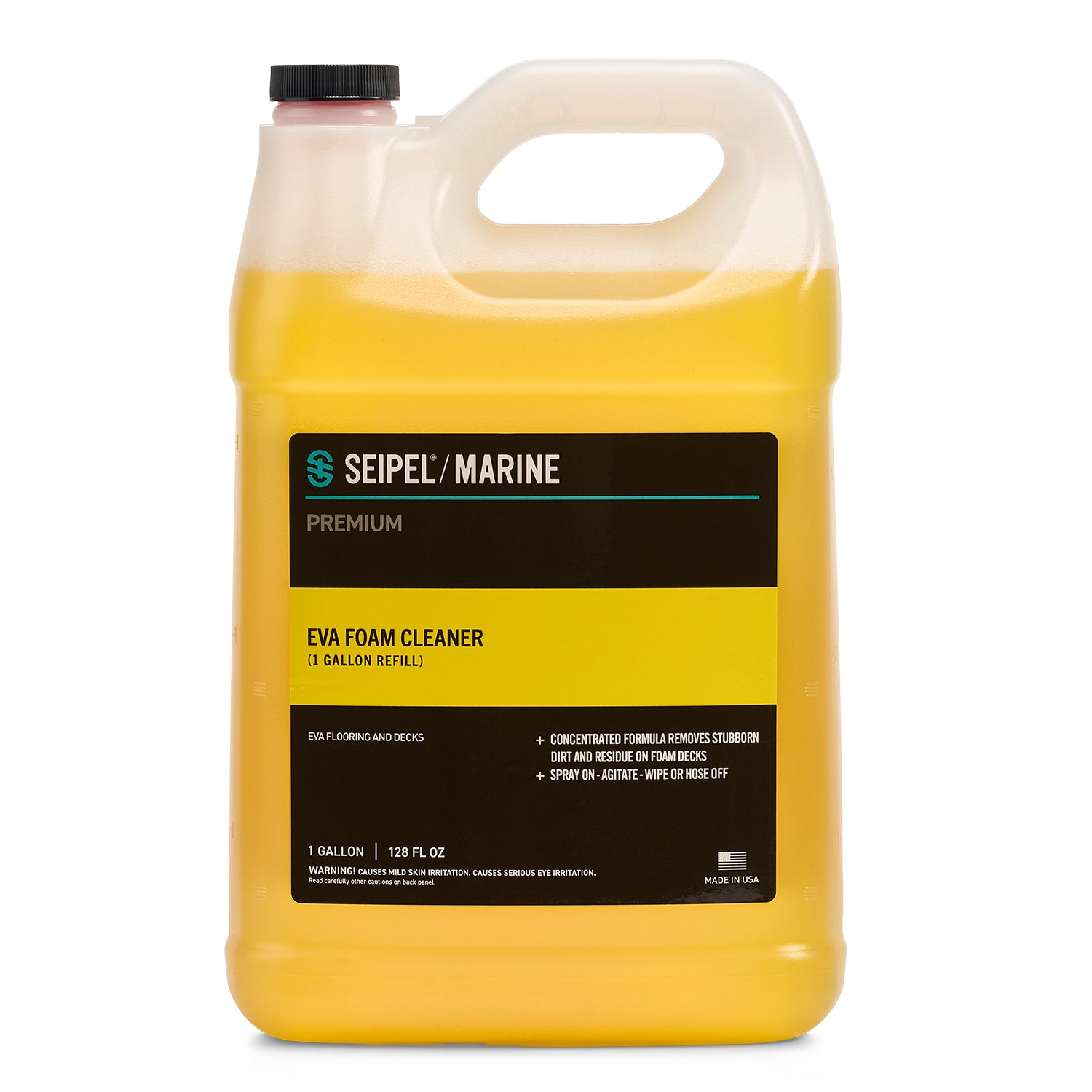 Gallon jug of yellow Seipel Marine EVA Foam Cleaner.