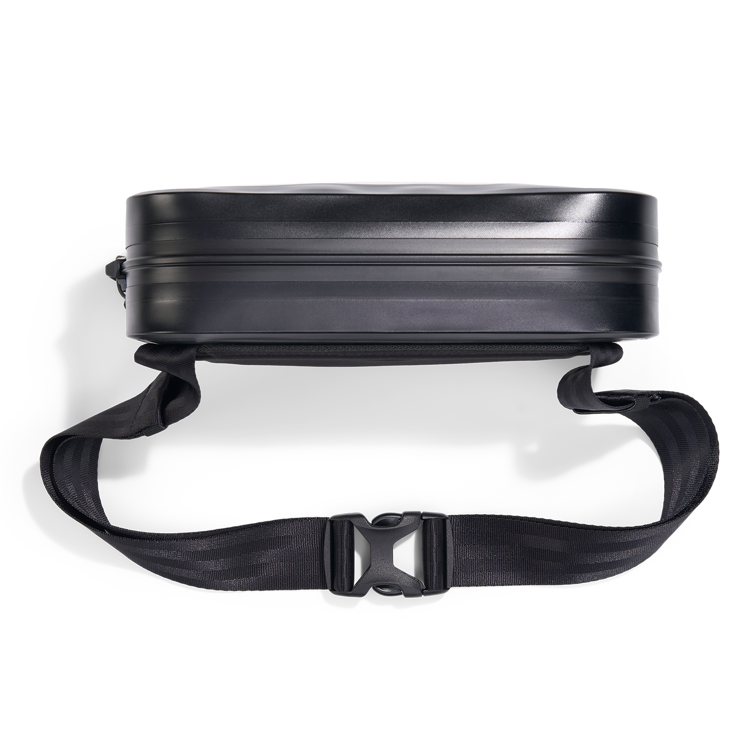 Top view of Hip Pack with low-profile design, sealed zipper track, and adjustable buckle strap.