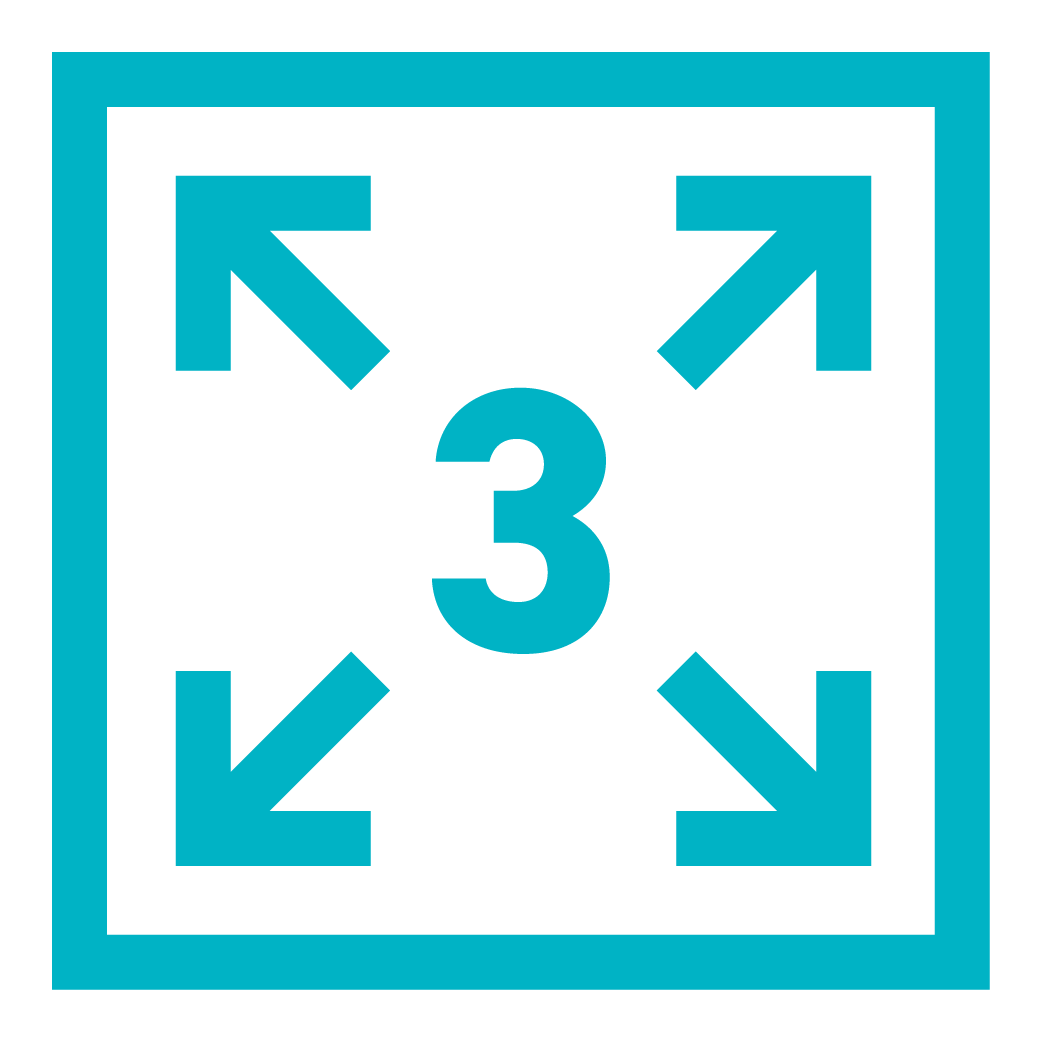 Icon showing expandable arrows with the number 3 indicating 3-liter storage capacity.