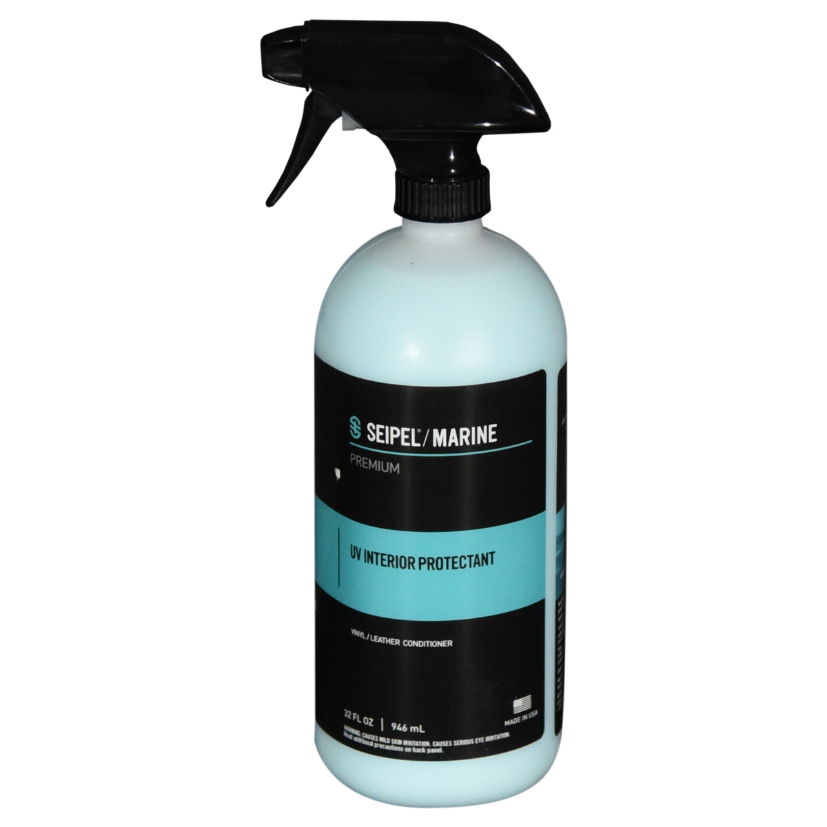 UV Interior Protectant in a 32 oz spray bottle with black trigger sprayer, and black label with blue accents.