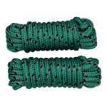 Top view of two coiled green dock lines with black and gray flecks, tightly wrapped with looped ends.